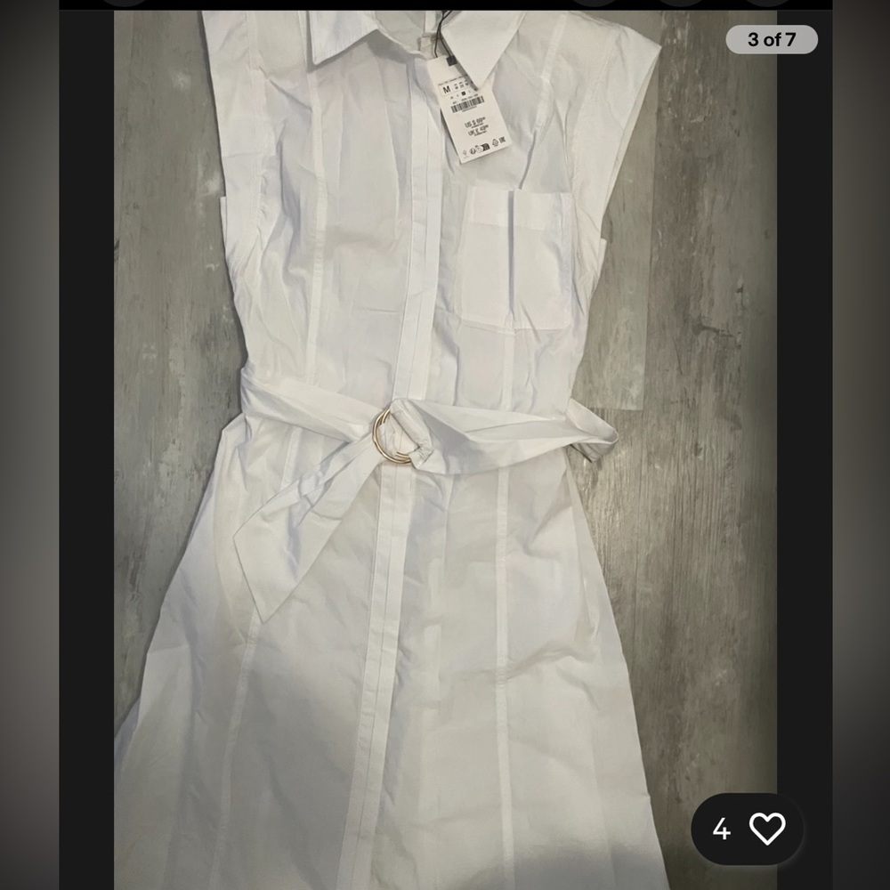 Zara long poplin belted dress white